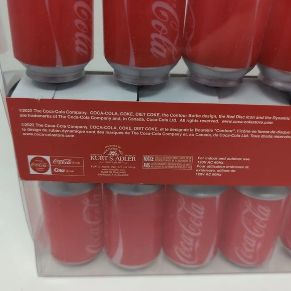 Coca Cola Coke Cans‎ Christmas String Lights Set of 10 Kurt Adler CC0748 New